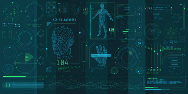 ilustrații de stoc cu un set de elemente subțiri pe tema bio scanning. - biometrie