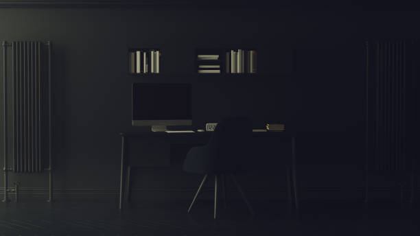 istock Dark Charcoal Grey Contemporary Home Office Setup Interior Design 1288977703