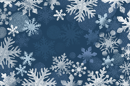Textured snowflakes on dark blue background. Winter decoration.
Editable vectors on layers.