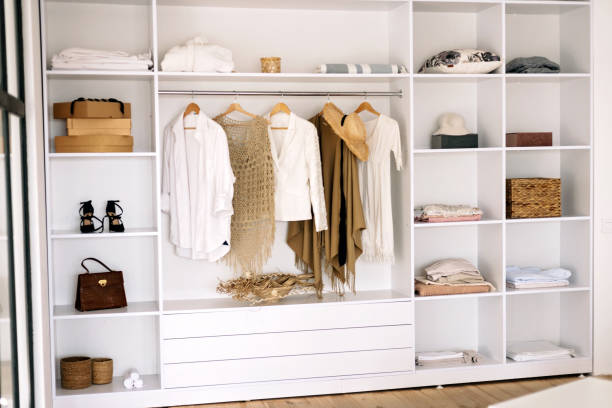 istock Stylish modern dressing room in light tones. Soft selective focus. 1288980168