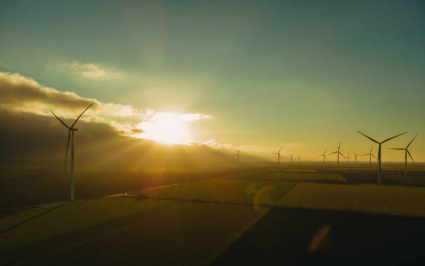 Windmill. A field with windmills. Aerial view. Windmill. A field with windmills. Aerial view. landscape alternative energy scenics farm stock pictures, royalty-free photos & images