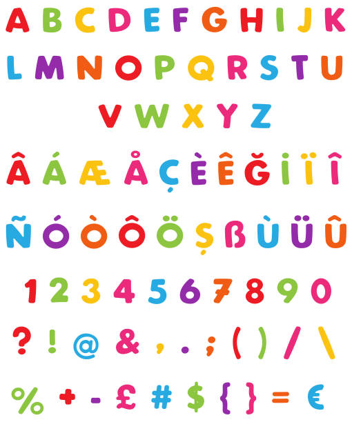 kinder alphabet - komma stock-grafiken, -clipart, -cartoons und -symbole