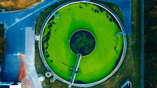 istock Water treatment tank with dirty sewage water and algae breaking down human waste. 1288985612