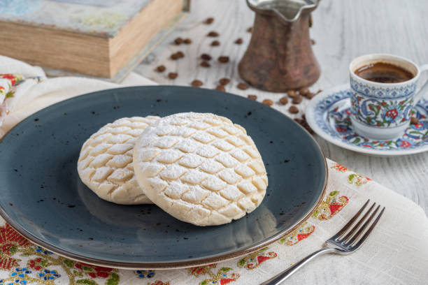 Turkish Traditional Flour Cookie on wooden table. stock photo
