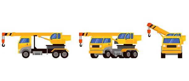 Vector illustration of Truck crane in different angles.