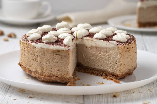 istock Delicious cheesecake with cream cheese and cocoa. 1288992469