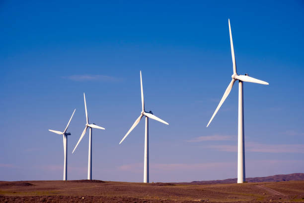 istock Modern wind turbine for generating green electricity. Future technology concept. Industrial technology concept. Alternative energy ecological concept. 1288993105