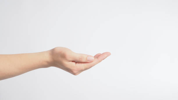 istock empty right hand doing begg or for put foaming soap in hand on white background. 1288997462