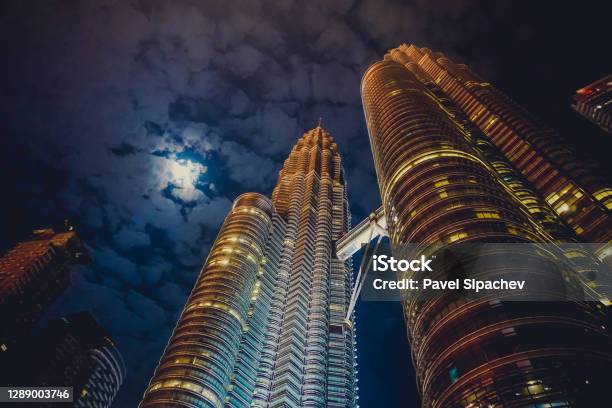 Petronas Towers At Night By Moonlight Stock Photo - Download Image Now - Petronas Towers, Malaysia, Night