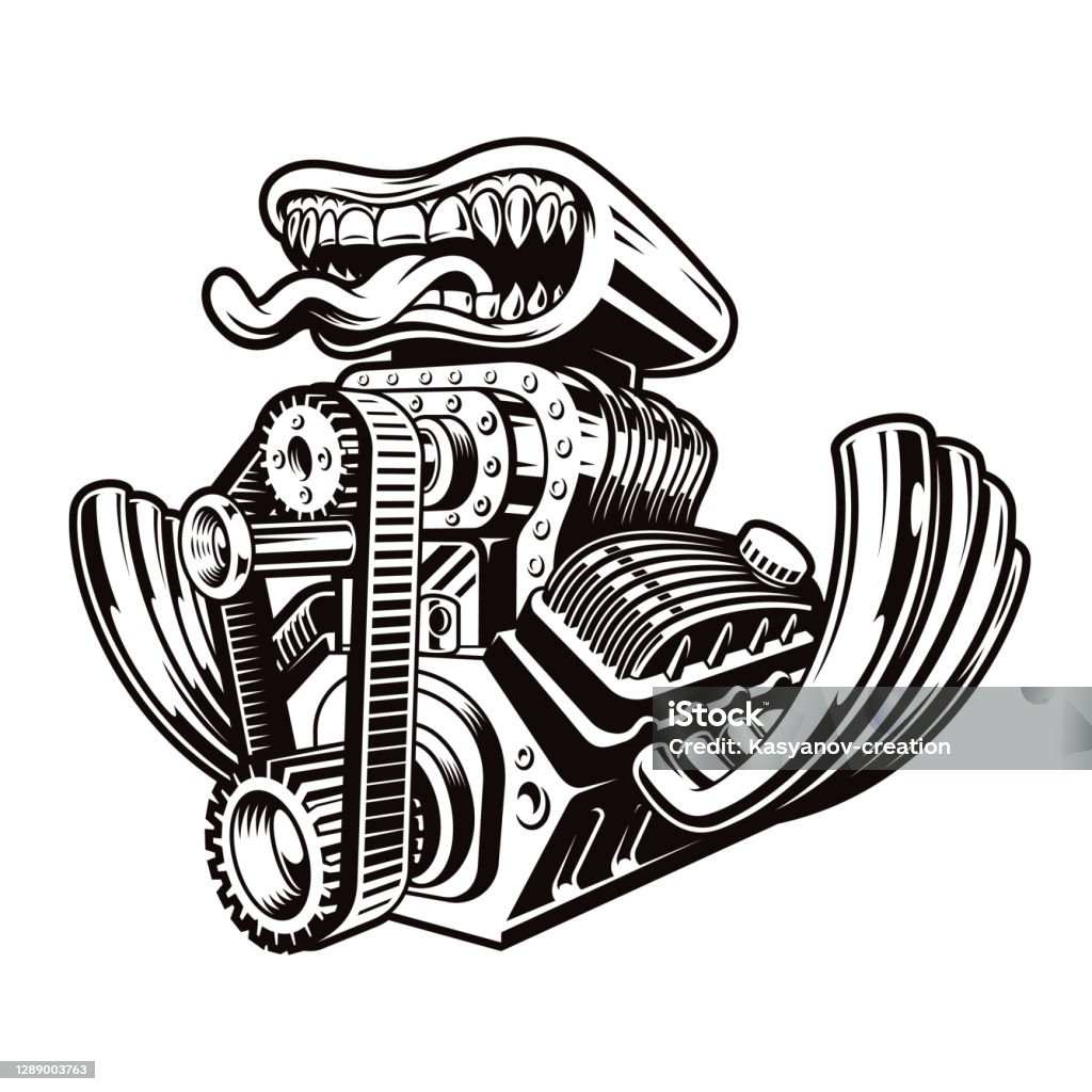 A Black And White Cartoon Hot Rod Engine Stock Illustration - Download  Image Now - Vintage Car, Hot Rod Car, Tattoo - iStock