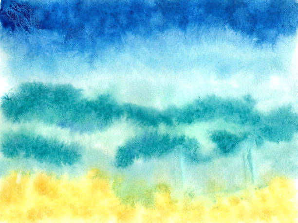 istock Watercolor blue sky, sea and sand 1289004234