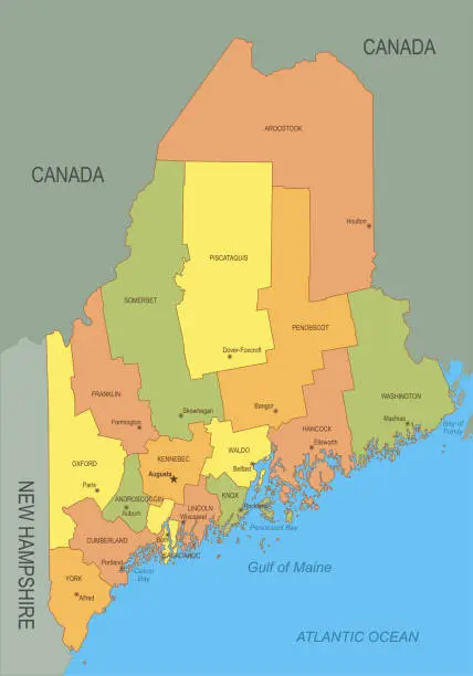 Vector illustration of Flat map of Maine