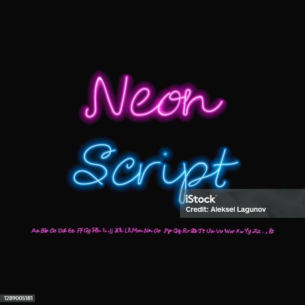 Pink Neon Script Vector Neon Script Isolated On Black Background Shining Letters Set ...