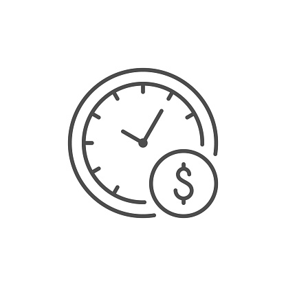 Hourly payment line outline icon isolated on white. Vector illustration