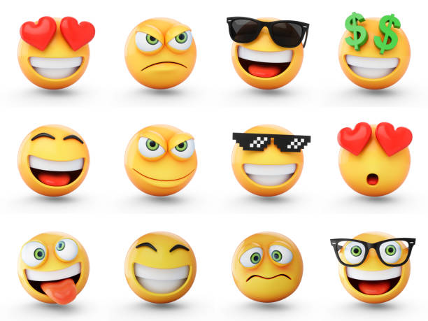 3d rendering satz von emoji isoliert auf weiß - emojis stock-fotos und bilder