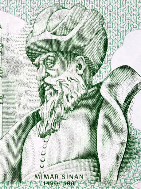 Photo of Mimar Sinan a portrait from old Turkish money