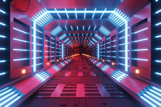 istock Sci-fi futuristic techno neon cube glowing lights design. Abstract background, Modern Design, 3d Rendering 1289009309