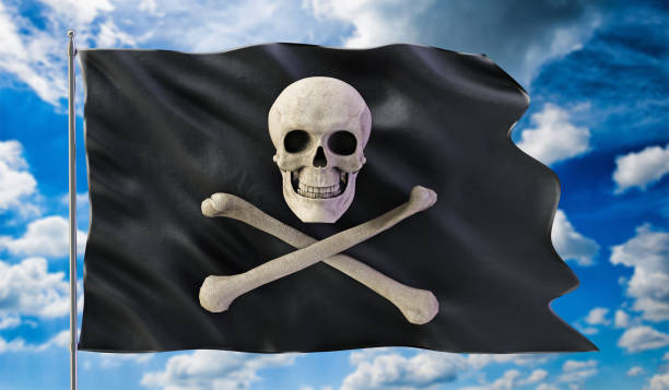 Pirate flag, Jolly Roger, three dimensional render, isolated on white