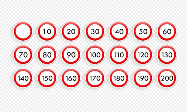 Speed limit road sign icon set. Vector on isolated transparent background. EPS 10 Speed limit road sign icon set. Vector on isolated transparent background. EPS 10. 100 mph stock illustrations