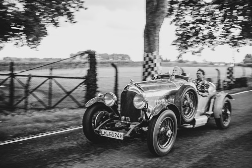 Bentley 3 Litre 1924 vintage classic car. The car is doing a demonstration drive during the 2017 Classic Days event at Schloss Dyck.