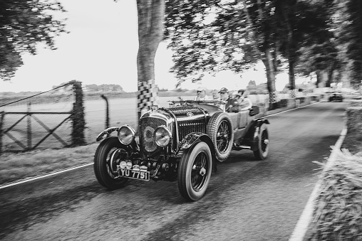 Bentley 4½ Litre 1928 vintage classic car. The car is doing a demonstration drive during the 2017 Classic Days event at Schloss Dyck.