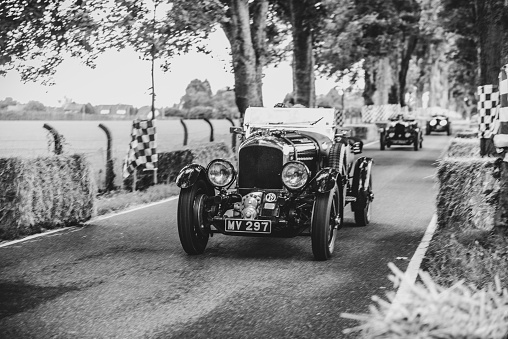 Bentley 4½ Litre Supercharged or Bentley Blower vintage classic car. The car is doing a demonstration drive during the 2017 Classic Days event at Schloss Dyck.