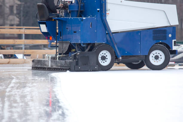 istock special machine for cleaning ice on an ice rink at work. Transport industry 1289013779