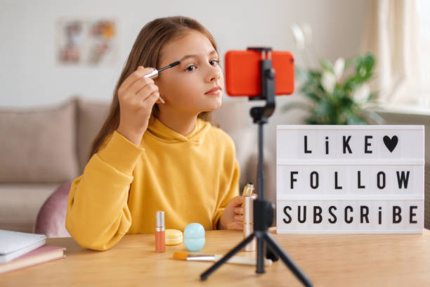 istock Little beauty glogger girl shooting vlog about makeup 1289015475