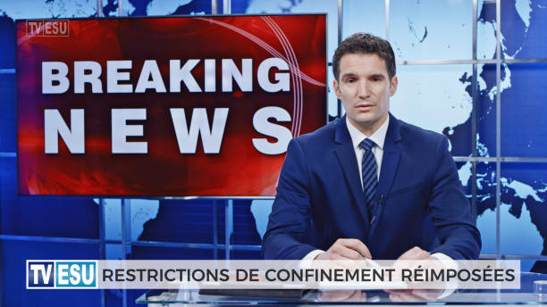 istock Male anchor presenting breaking news about lockdown restriction 1289018018