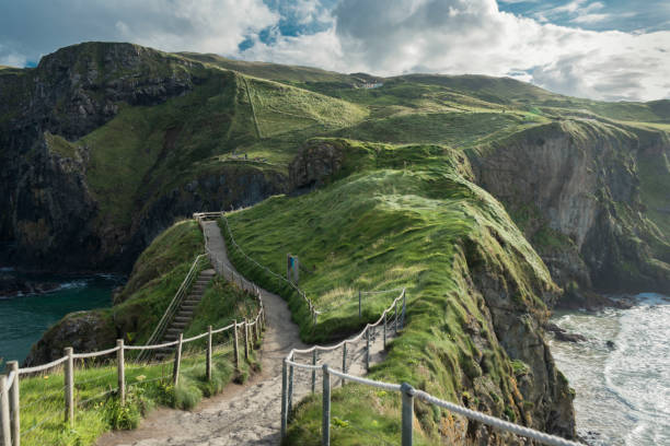 arrick-a-rede rope bridge, irlanda - carrick a rede fotografías e imágenes de stock