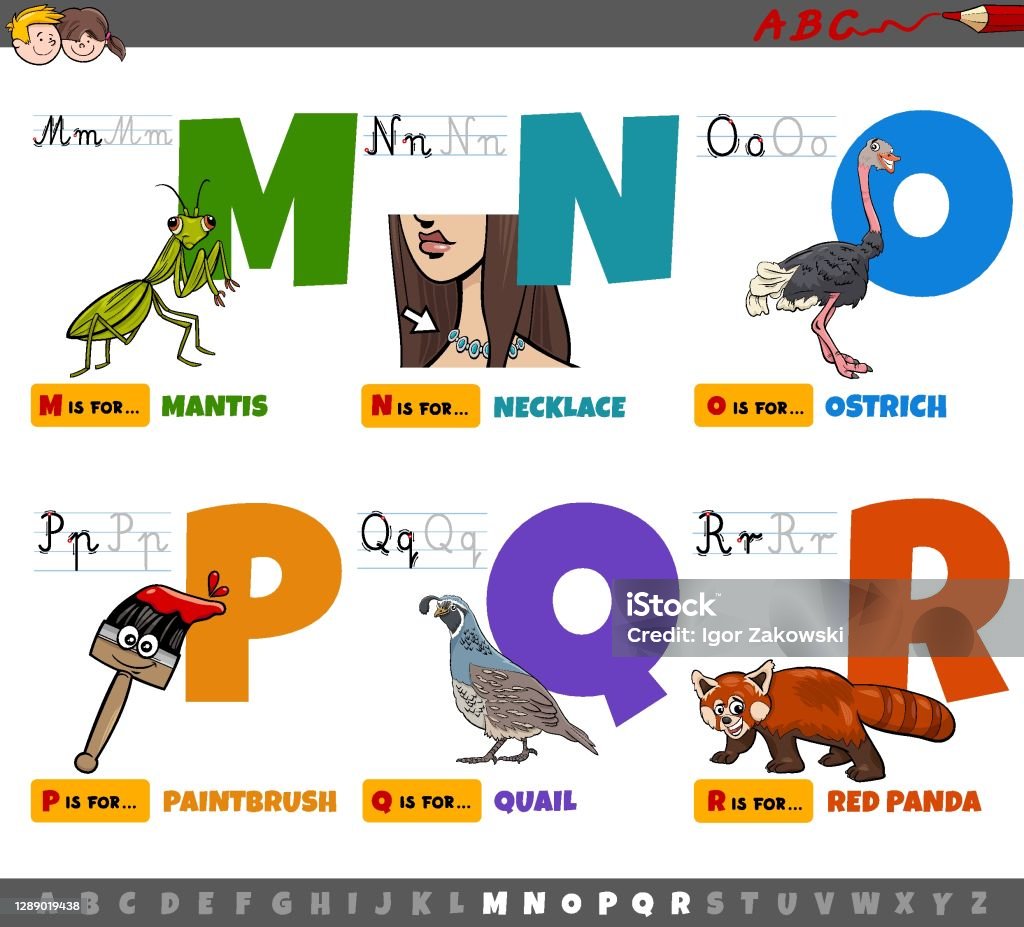 Educational Cartoon Alphabet Letters For Children From M To R Stock  Illustration - Download Image Now - iStock