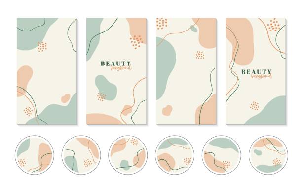 Set of abstract stories backgrounds and highlights icons for instagram. Vector vertical minimal cover templates Set of abstract stories backgrounds and highlights icons for instagram. Vector vertical minimal cover templates in pastel colors for social media design organic stock illustrations