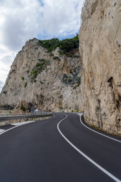 The stunning high altitude cliffside road along the coastline of Liguria, Italy