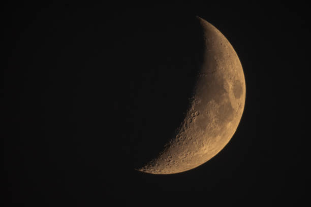 istock New Moon On A Black Night Sky Background. Waxing Crescent Moon With Craters 1289021204