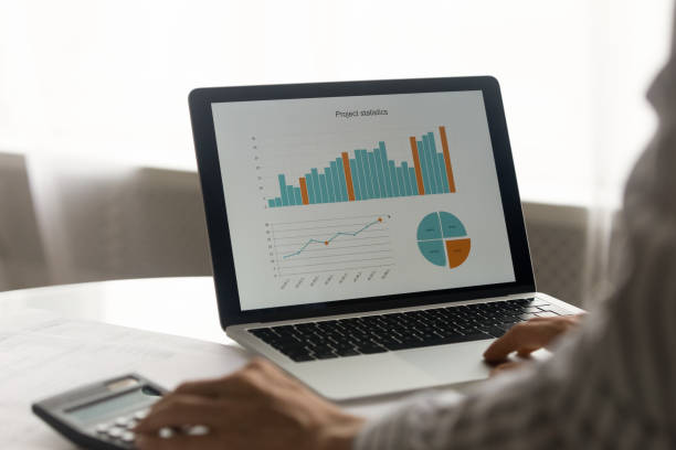 istock Close up of woman consider financial statistics on computer 1289021396