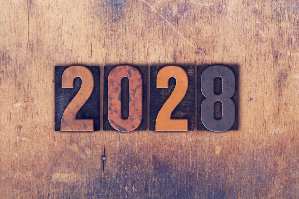 istock Year 2028 Written in Vintage Letterpress Block Type 1289022656