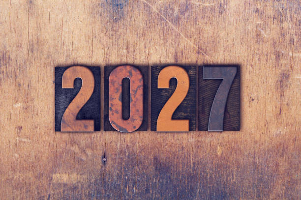 istock Year 2027 Written in Vintage Letterpress Block Type 1289024128