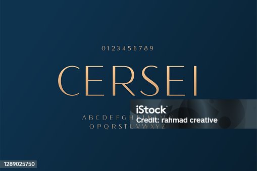 istock Classic Custom gold Lettering Designs for logo, movie, game. Typography serif fonts classic style, 1289025750