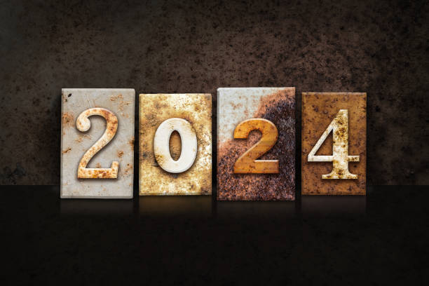 istock Year 2024 Written in Vintage Letterpress Block Type 1289025877