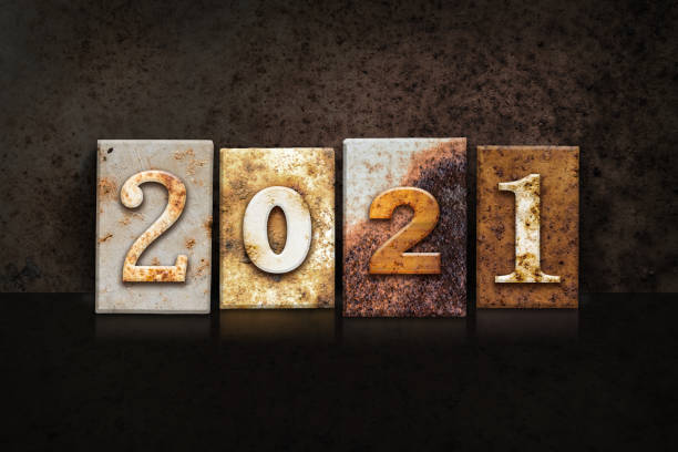 istock Year 2021 Written in Vintage Letterpress Block Type 1289027161
