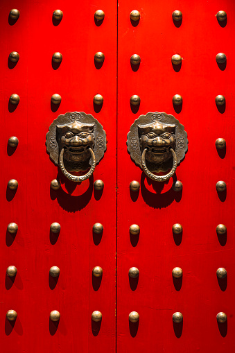 Ancient Chinese door with knockers.
