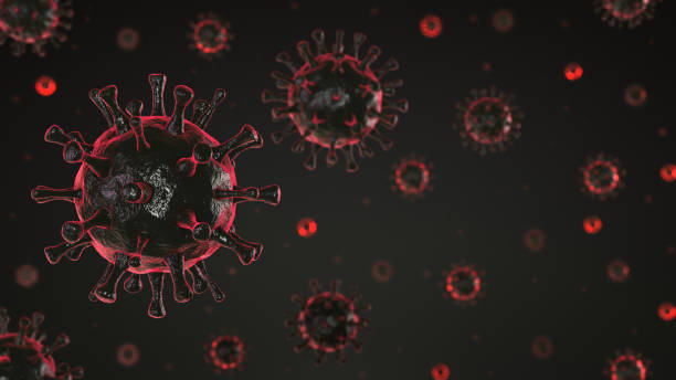 Viral theme background. Red glowing viral agents. Selective focus.