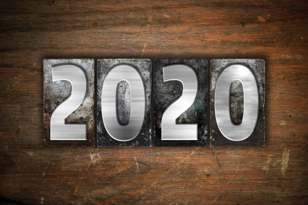 istock Year 2020 Written in Vintage Letterpress Block Type 1289028180