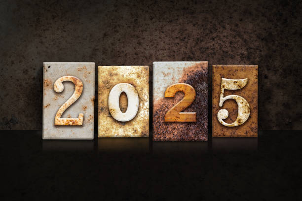 istock Year 2025 Written in Vintage Letterpress Block Type 1289028210
