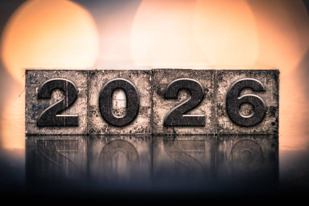 istock Year 2026 Written in Vintage Letterpress Block Type 1289028330