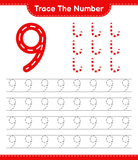 ilustrações, clipart, desenhos animados e ícones de rastreie o número. traçando o número com candy canes. jogo infantil educativo, planilha imprimível, ilustração vetorial - candy cane flash