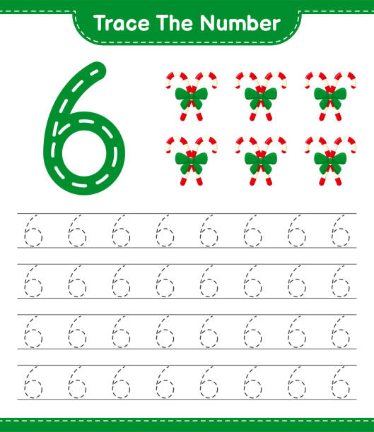 ilustrações de stock, clip art, desenhos animados e ícones de trace the number. tracing number with candy canes. educational children game, printable worksheet, vector illustration - candy cane flash