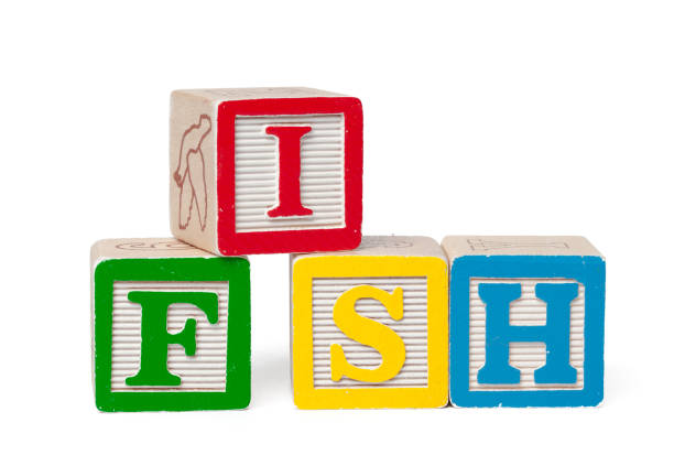 istock Colorful alphabet blocks. Word fish isolated on white background 1289029012