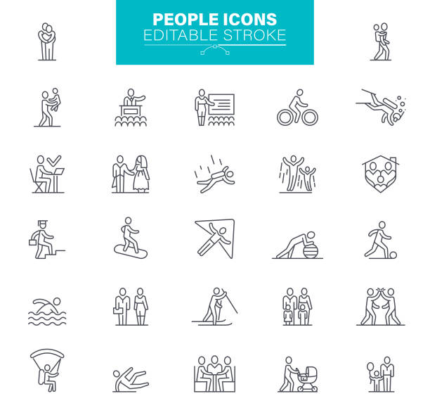 People Icons Editable Stroke Business people , action, motion,  human resource , management, Editable stroke. jumping jacks stock illustrations