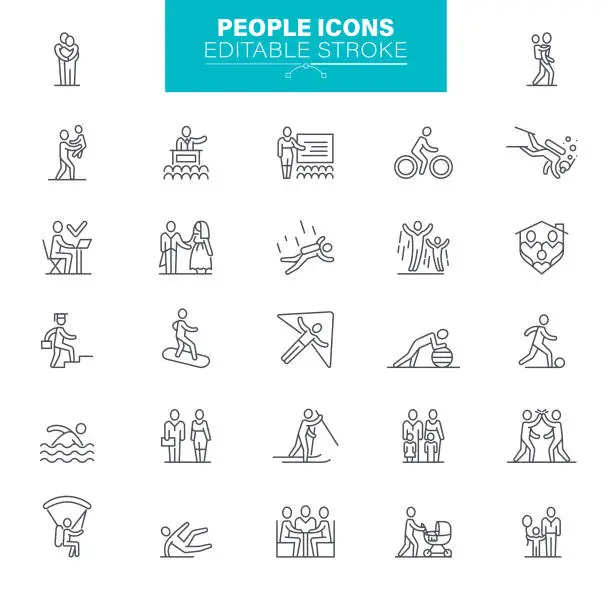 Vector illustration of People Icons Editable Stroke